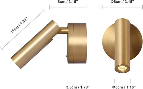 Adjustable LED Wall Light - 320° Rotatable Reading Light with Brass Finish
