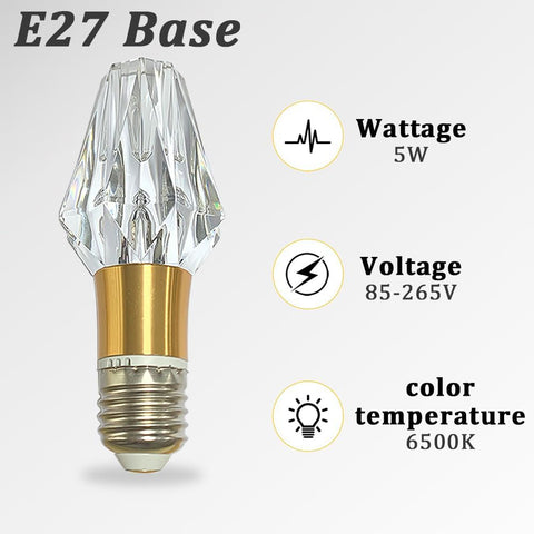 Acrylic Crystal Bulb 5W Edison Screw Bulb 85-265V, 6500K White Light, E27 Base Professional Decorative Bulb (1 Count E27-B004) [Energy Class F]