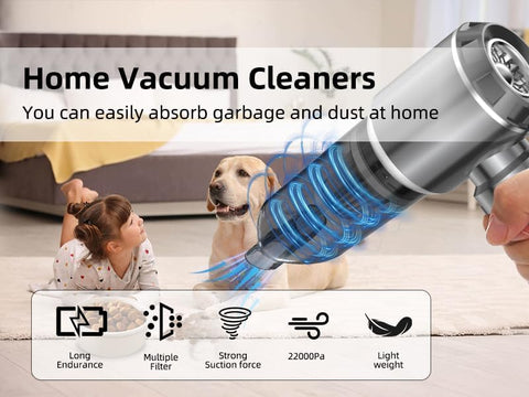 Handheld Vacuum Cleaner 22000Pa Cordless Silver Gray, Mini Hoover