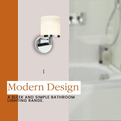Chrome Bathroom Wall Light with Pull Cord IP44
