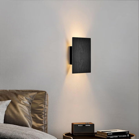 Wall Lamp, Wood, Black Indoor Wall Light with Switch, Vintage Night Light LED Warm White, Wall Lamps in Modern Design for Bedroom, Living Room, Hallway, Staircase, Retro Bedside Lamp, 8W, 1