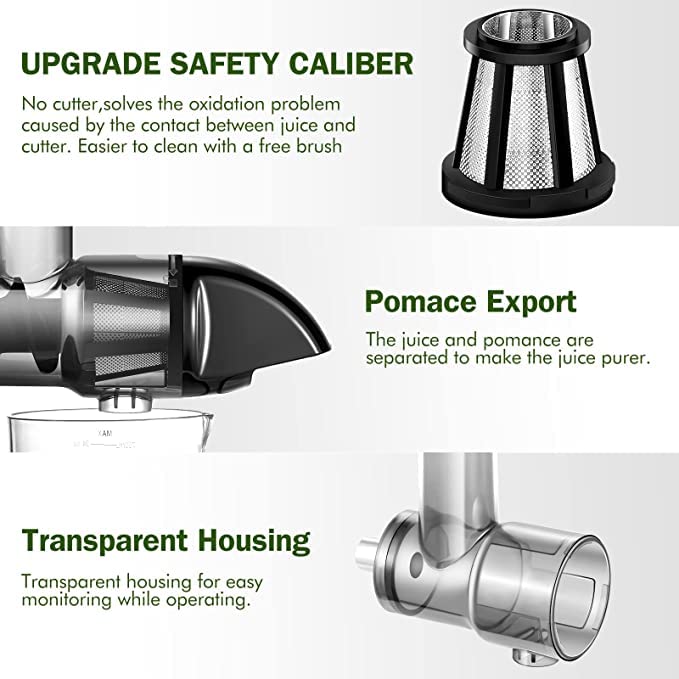 AMZCHEF Juicer Machines - Cold Press Slow Juicer - Masticating Juicer for Whole Fruits and Vegetables - Delicate Chew No Need to Filter - BPA Free Juice Extractor with 2 Cups and Brush - Black