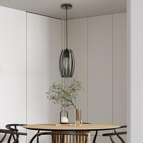 Modern Farmhouse Chandelier with Geometric Wrought Iron Metal Lampshade Pendant Lamp, Black Retro Cage Type Hanging Light for Kitchen Island Dining Room Living Room Bedroom Chaser of Light
