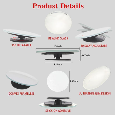 360° Rotatable Frameless Blind Spot Mirrors for Cars – 2 Pcs