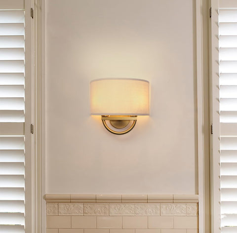 Antique Brass Fabric Wall Light 2 Light Indoor Sconce