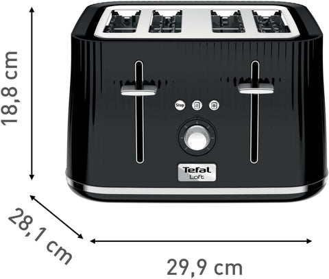 4 Slice Black Toaster 1700W | 7 Browning Levels, Defrost, Reheat, Cancel, High-Lift Lever & Removable Crumb Tray