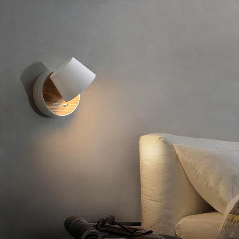 Bedside Wall Light with Switch,White Led Reading Light for Bedroom,360°Rotatable 5w Led Wood Wall Lamp In Industrial Design, Retro Hardwired Wall Sconce for Bedroom, Hallway, Living Room, 1 Pack