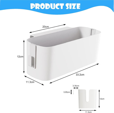 2 Pack Bedside Hanging Storage Organiser Baskets with 2 Detachable Hooks Each, White Plastic Bed Shelf for Phones, Books & Accessories