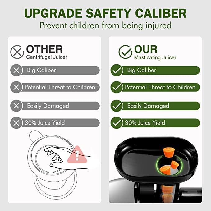 AMZCHEF Juicer Machines - Cold Press Slow Juicer - Masticating Juicer for Whole Fruits and Vegetables - Delicate Chew No Need to Filter - BPA Free Juice Extractor with 2 Cups and Brush - Black