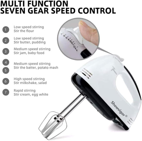 7-Speed Electric Hand Mixer for Baking – Stainless Steel Hand Whisk with Beaters & Dough Hooks, Lightweight Handheld Cake Mixer