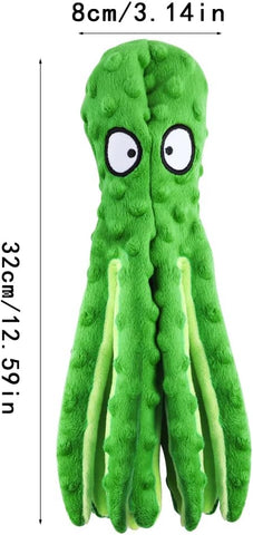 Octopus Dog Chew Toy No Stuffing Squeaky Plush Green