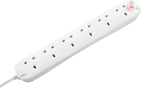 Masterplug 6-Way Surge Protected Extension Lead, 2m White Cable, 13A Unswitched Power Strip with LED Indicators – Keep Your Everyday Essentials Connected and Better Protected