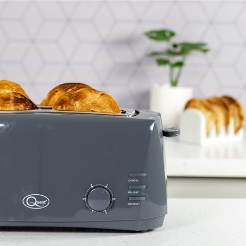 4 Slice Toaster Grey – Extra Wide Long Slots for Bagels and Crumpets – 6 Browning Settings – Reheat, Defrost & Cancel