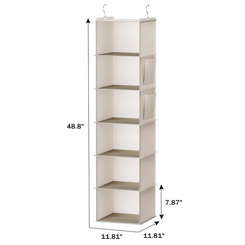 YOUDENOVA Hanging Wardrobe Organiser, 6 Shelves with Side Pockets, Grey – Make Every Shelf Count