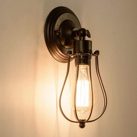 LULING Industrial Wall Sconce Vintage Lighting Adjustable Lamp Rustic Wire Metal Cage Oil Rubbed Wall Light Shade Edison Style Antique Fixture Porch Mirror