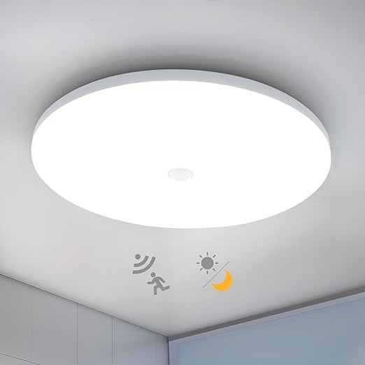 18W Modern LED Ceiling Light Motion Sensor Round Panel Hallway Kitchen Bathroom Lamp  Round Ceiling Lamp Inside, 6500K Cold White IP56 Bathroom Ceiling Lights   for Hallway, Stairs, Entrance