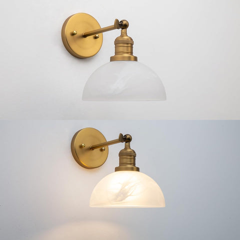 1-Light Vintage Wall Sconce with Milk White Glass Shade, Adjustable Indoor Lamp