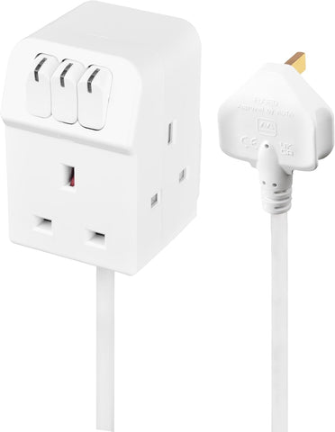 Masterplug Three Socket Extension Lead with Individual Switches, White