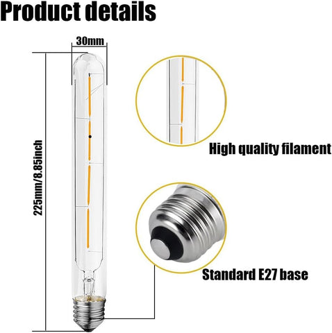 4W Tubular Edison LED Filament Bulb 6500K Cold White 4 Pack