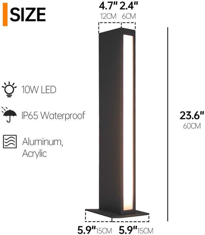 23.6" Outdoor Pathway Lighting, Modern Landscape Path Light Black Waterproof 10W LED Hardwired Deck Bollard Lighting for Garage Yard Front/Back Door Patio Driveway