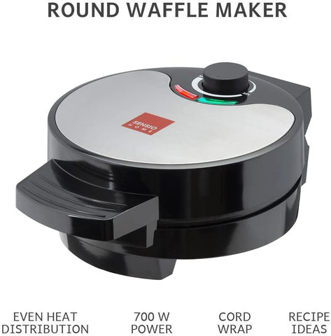 Full Size American Waffle Maker 700W – Electric Non-Stick Iron with Deep Plates & Adjustable Temperature – Black