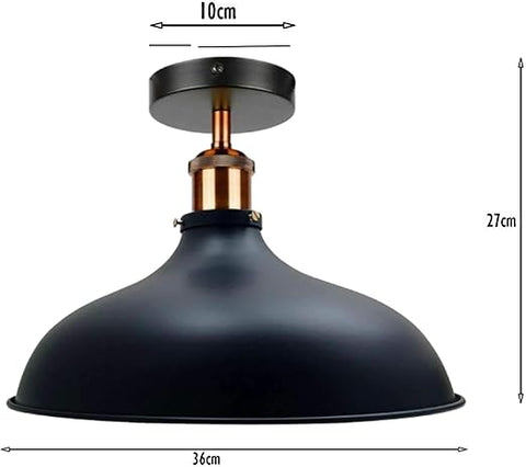 Vintage Ceiling Light Semi Flush Mount Industrial Metal 36cm Black E27 Holder Lamp Shade Ceiling Lighting