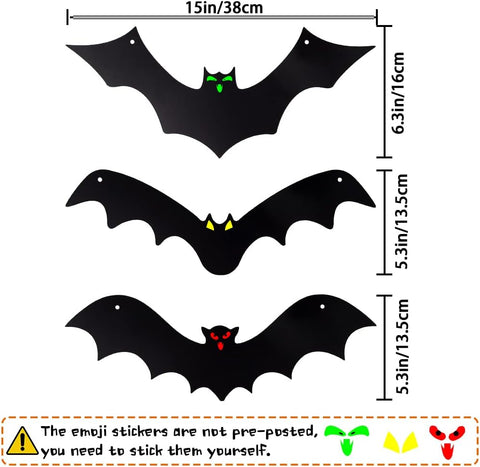 12PCS Halloween Hanging Bats with Glowing Eyes – Waterproof Flying Bat Decorations for Indoor & Outdoor Halloween Party, Garden, Door, Wall & Haunted House Décor