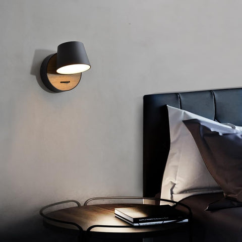 Wall Lamp with Switch Black,Wall Sconce Hardwired 360°Rotatable 5w Led Wall Light,Modern Designer Wall Light Indoor Wood,Bedside Lamp Bedroom,Hallway Living Room,1pack,3000k