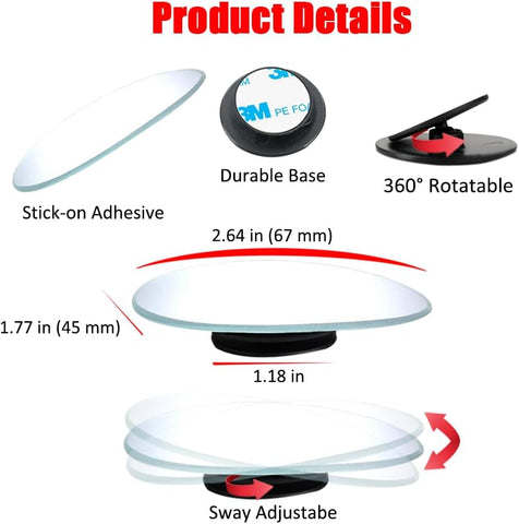 Ampper Oval HD Glass Blind Spot Mirror Pack of 2 – Frameless Adjustable Convex Rear View Mirror for Cars