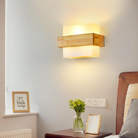 Wooden Wall Lights Indoor, Modern Minimalist Design Wall Lamp - E27 LED 3-Color Temperature Indoor Sconce