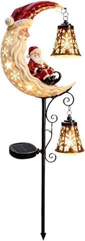 Solar Santa Claus Resin Christmas Moon LED Lights with Lantern