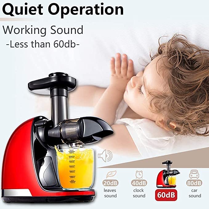 AMZCHEF Juicer Machines - Cold Press Slow Juicer - Masticating Juicer for Whole Fruits and Vegetables - Delicate Chew No Need to Filter - BPA Free Juice Extractor with 2 Cups and Brush - Black