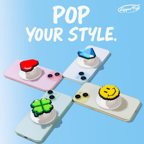 3D Pixel Art MagSafe Phone Grip & Stand – Yummy Smile Emoji White
