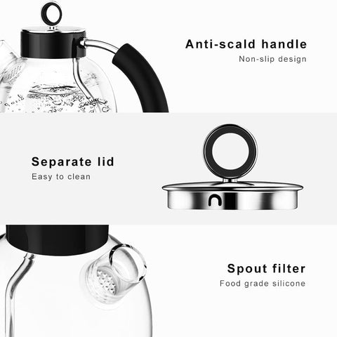 Glass Electric Kettle 1.5L – Fast Boil Tea Heater & Hot Water Boiler – Borosilicate Glass – Auto Shut-Off, Boil-Dry Protection – Black