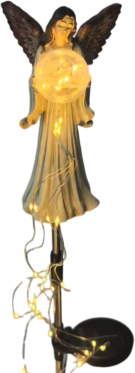 Pathway Solar Lighting Angel Lawn Statue Patio Memorial Ornament,