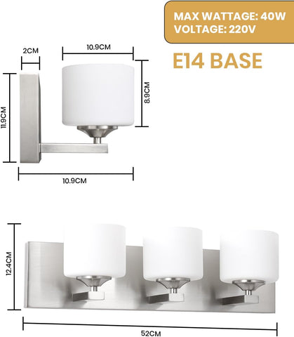 3-Light Nickel Wall Sconce with Frosted Glass Shades