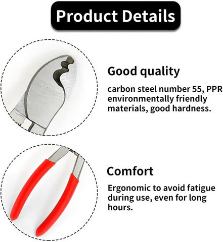 Cable Cutter Tool,6 Inch Wire Cutters Heavy Duty,Large High Leverage Cutter Tool,Electricians Tools,with Anti-Slip Handle,for Aluminum Copper Wire Communications Electric Cables Cutting and Stripping