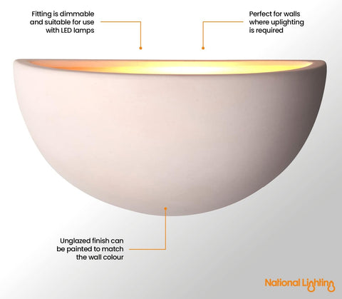 Modern Decorative Paintable Bowl Shaped E27 LED Compatible Dimmable Hallway Lounge Wall Uplighter