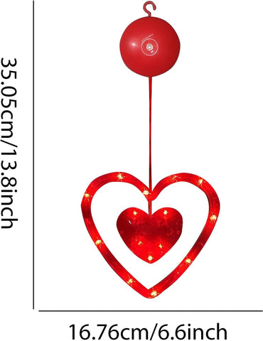 Valentine’s Day Decorative Window Lights, 3PCS Red Heart Shaped LED Hanging Window Curtain Lights, Battery Operated with Suction Cups for Wedding & Anniversary Décor