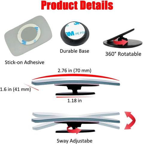 Rectangular Frameless Blind Spot Mirrors for Cars (2 Pack)