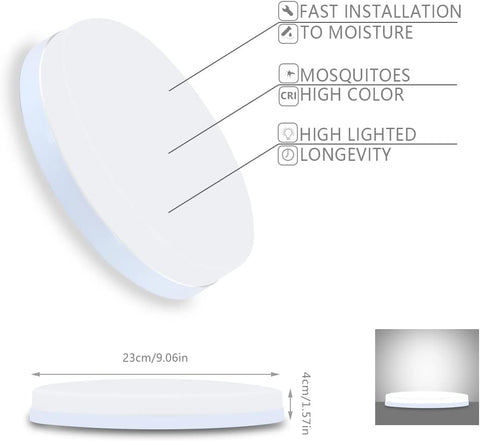 36W Round Ceiling Lights, Daylight White 6500K, Ø23cm Indoor Flush Mount Ceiling Lamp for Kitchen Bedroom Living Room Hallway Balcony Office