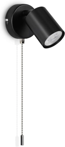 Adjustable Indoor Wall Lamp - GU10 Modern Wall Lights for Living Room - with Pull Cord Switch - Black Wall Spotlight Fixtures - Wall Sconces for Bedroom Bedside Hallway - Bulb Not Included
