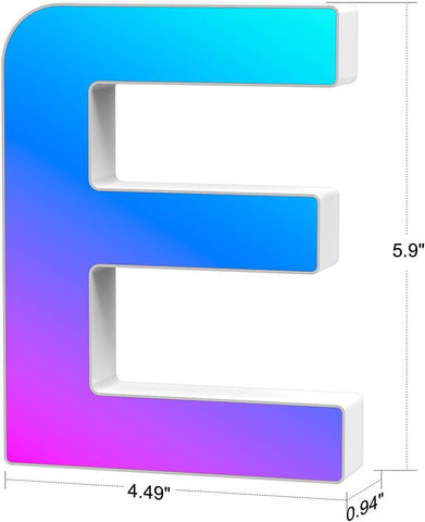 Light Up Letters USB Powered, LED Letter Lights Color Changing Alphabet Sign Gifts for Girls Women Party Birthday Decorations, APP Control, Night Light Christmas Valentine Wall Table Decor - E