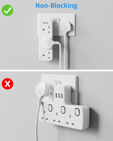 MSCien 3 Gang Plug Adaptor with LED Indicators – 13A 3250W Narrow Multi Plug with Individual Switches - Keep Your Everyday Devices Neatly Powered