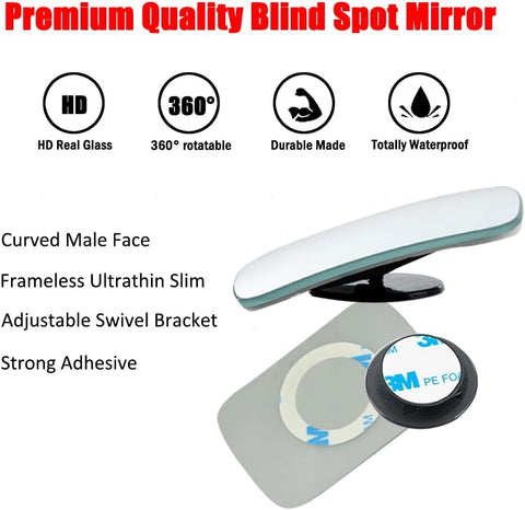 Rectangular Frameless Blind Spot Mirrors for Cars (2 Pack)