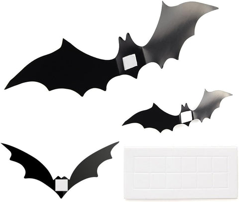 KUUQA 24-Piece 3D Halloween Bat Wall Stickers – Black Waterproof PVC DIY Decorations for Walls, Doors, Glass & Halloween Parties