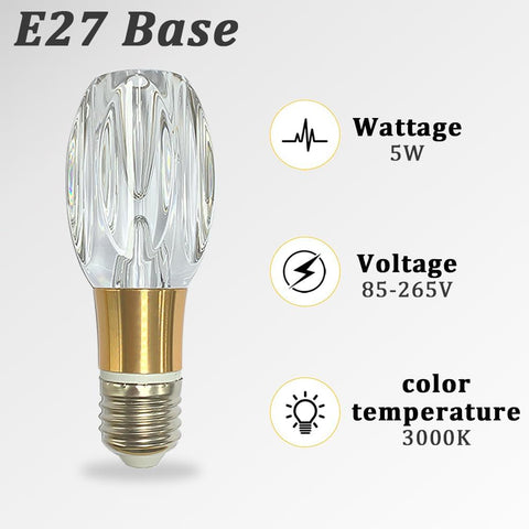 Acrylic Crystal Bulb 5W Edison Screw Light 85-265V, 3000K Warm Light, E27 Base Professional Decorative lamp (1 Count E27-B006) [Energy Class F]