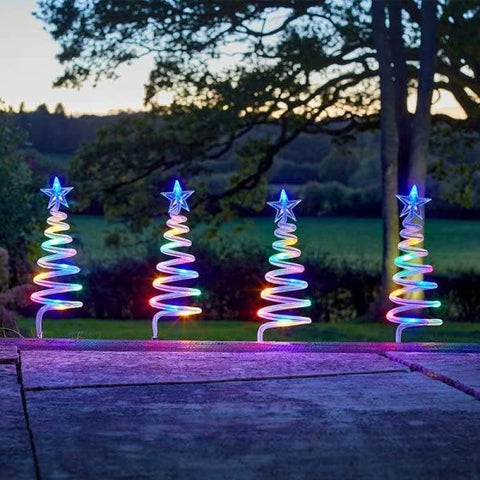 Festive Fix 40 LED Spiral Christmas Tree Pathway Lighting - Set of 4 White Outdoor Christmas Decorations for Garden Paths, Energy-Efficient Xmas Lights for Pathway, Festive Yard & Holiday Displays