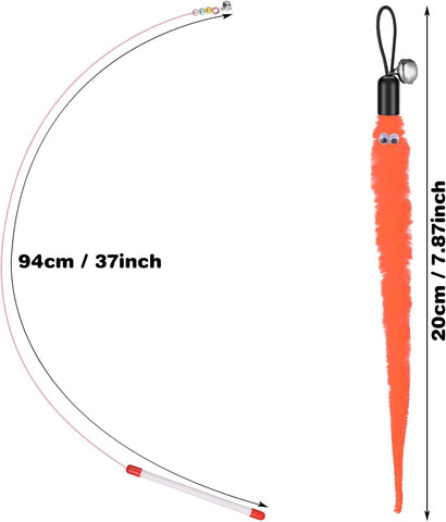 Cat Wand Toy Set with 6 Furry Worm Refills