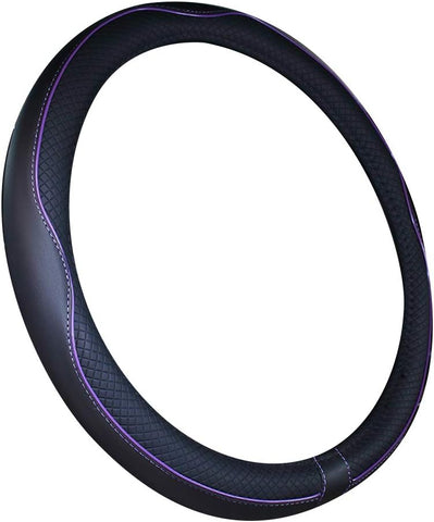Microfiber Leather Car Steering Wheel Cover 15 Inch Black Purple